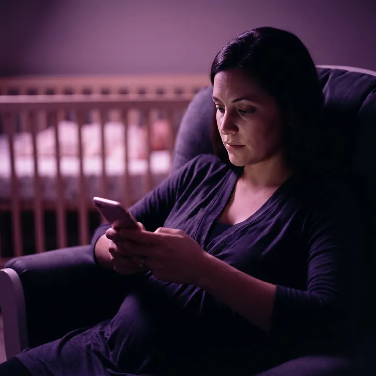 Mãe assistindo a uma aula pelo celular durante a madrugada